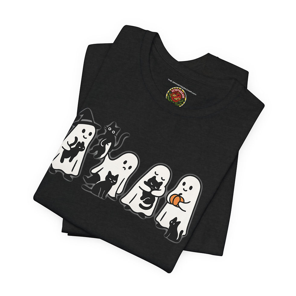 Thumbnail: Folded view of Black Cat Ghost Halloween Shirt – cat mom Halloween shirt.