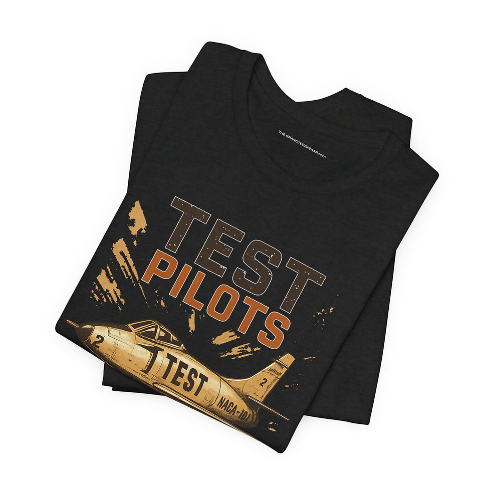 Thumbnail: Flat lay of Test Pilots Needed black unisex cotton graphic tee – The OuterMoo.