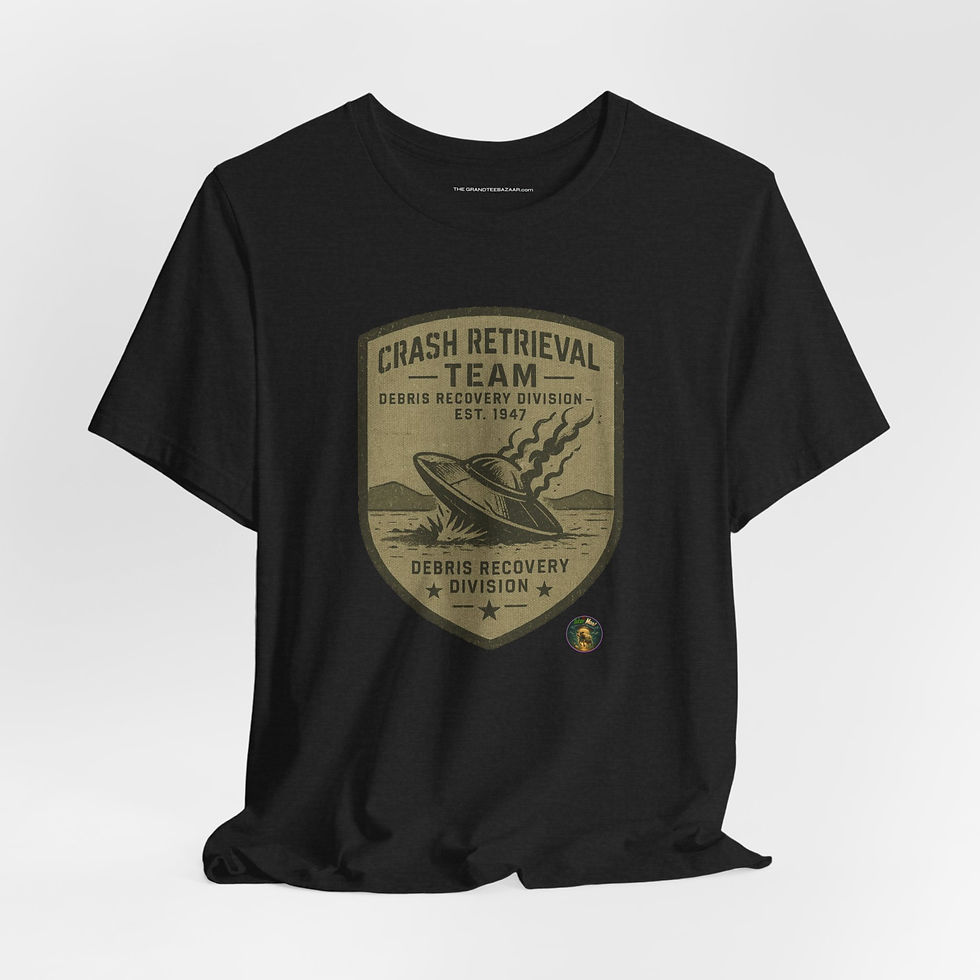 Crash Retrieval Team UFO Shirt front view – UFO debris recovery shirt.