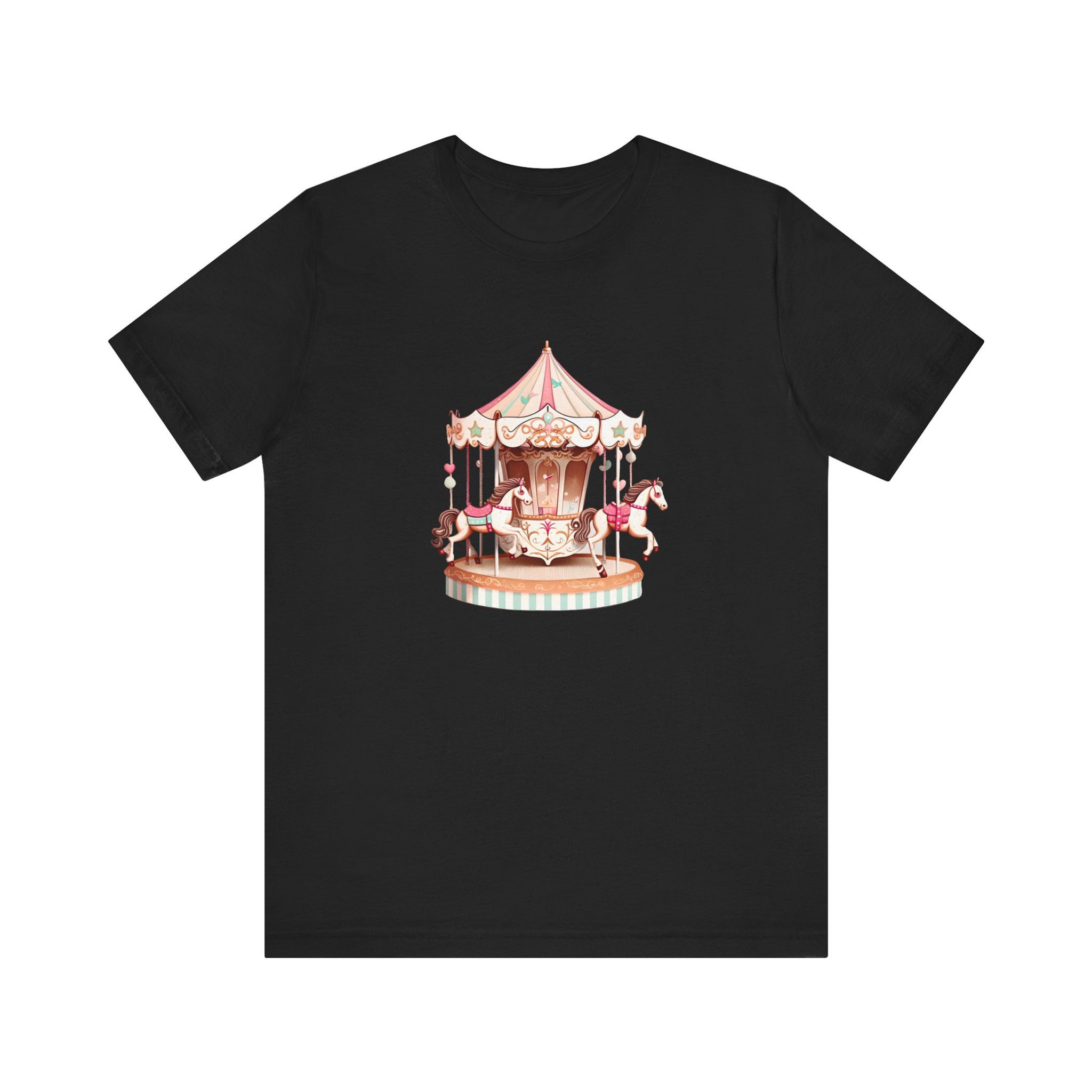 Front view of Cute Carousel Horse Ride Shirt with whimsical fair design.