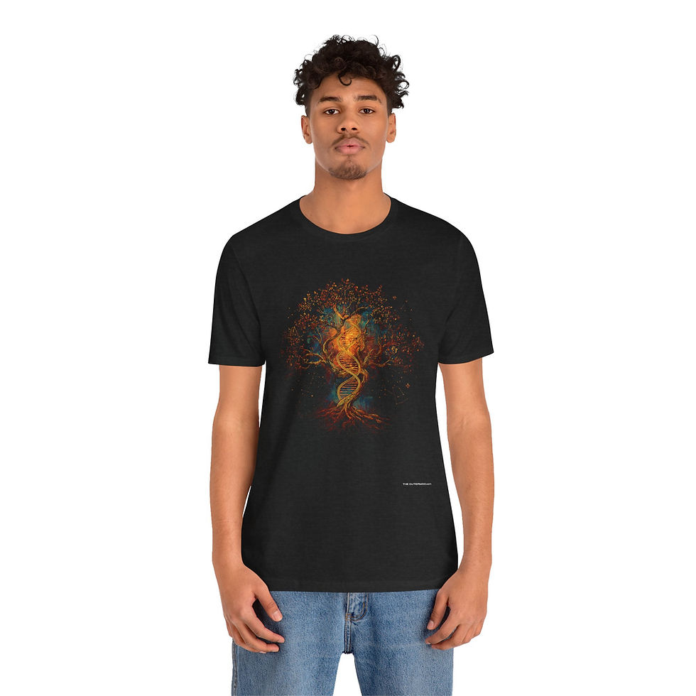 Thumbnail: Model wearing DNA Tree science tree design graphic T-shirt by The OuterMoo.