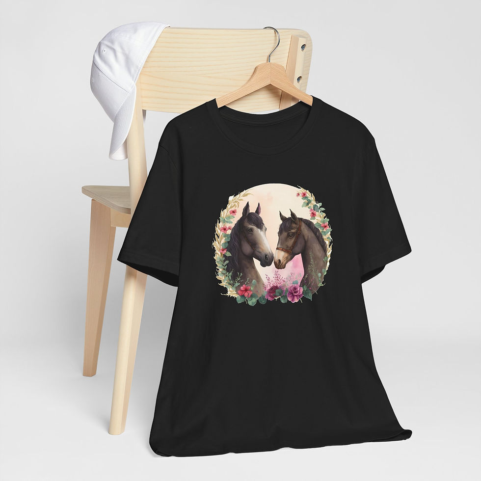 Thumbnail: Hanging view of Floral Horse Portrait Horse Lover Shirt – horse girl shirt.
