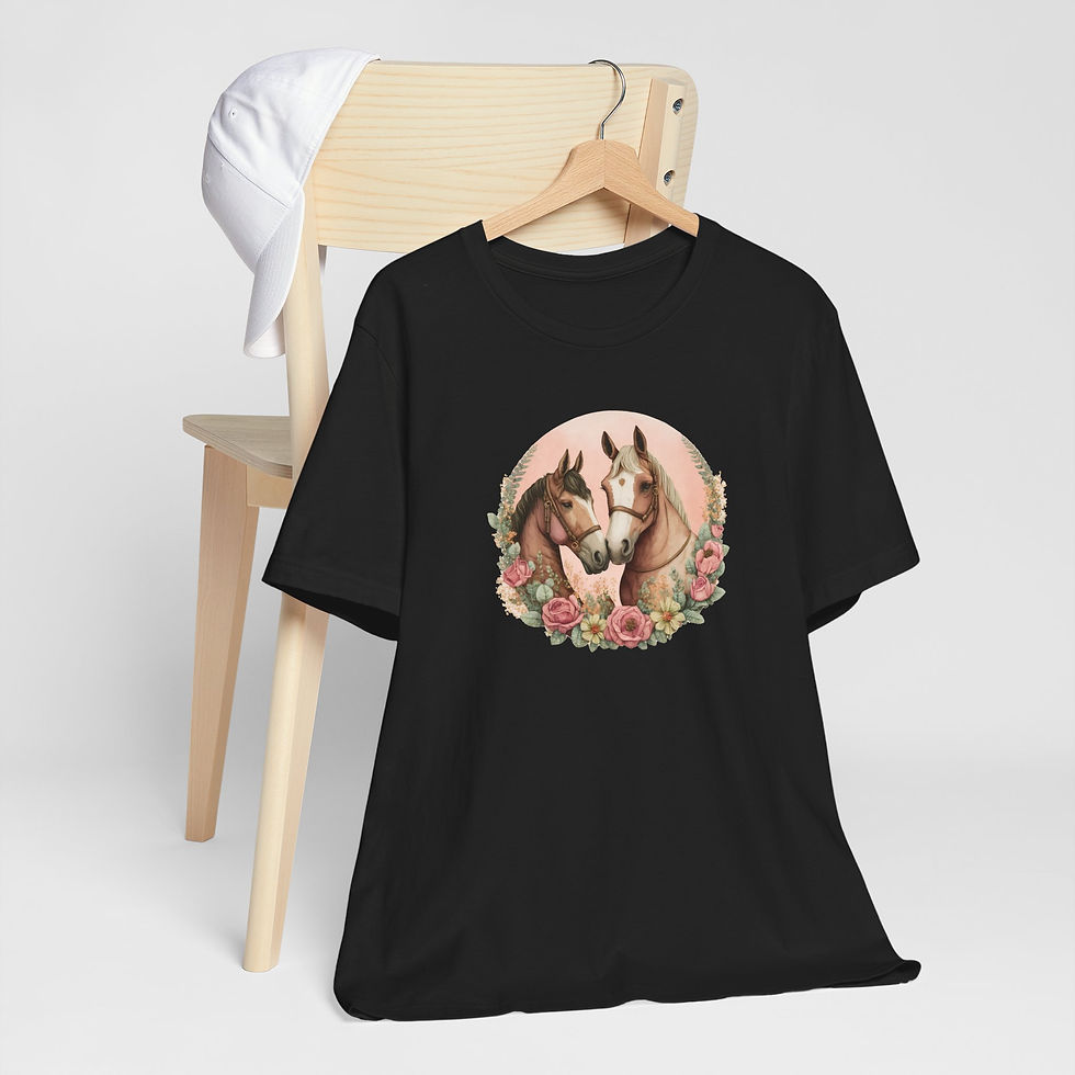 Thumbnail: Hanging view of Floral Horse Portrait Horse Art Shirt – horse art shirt.