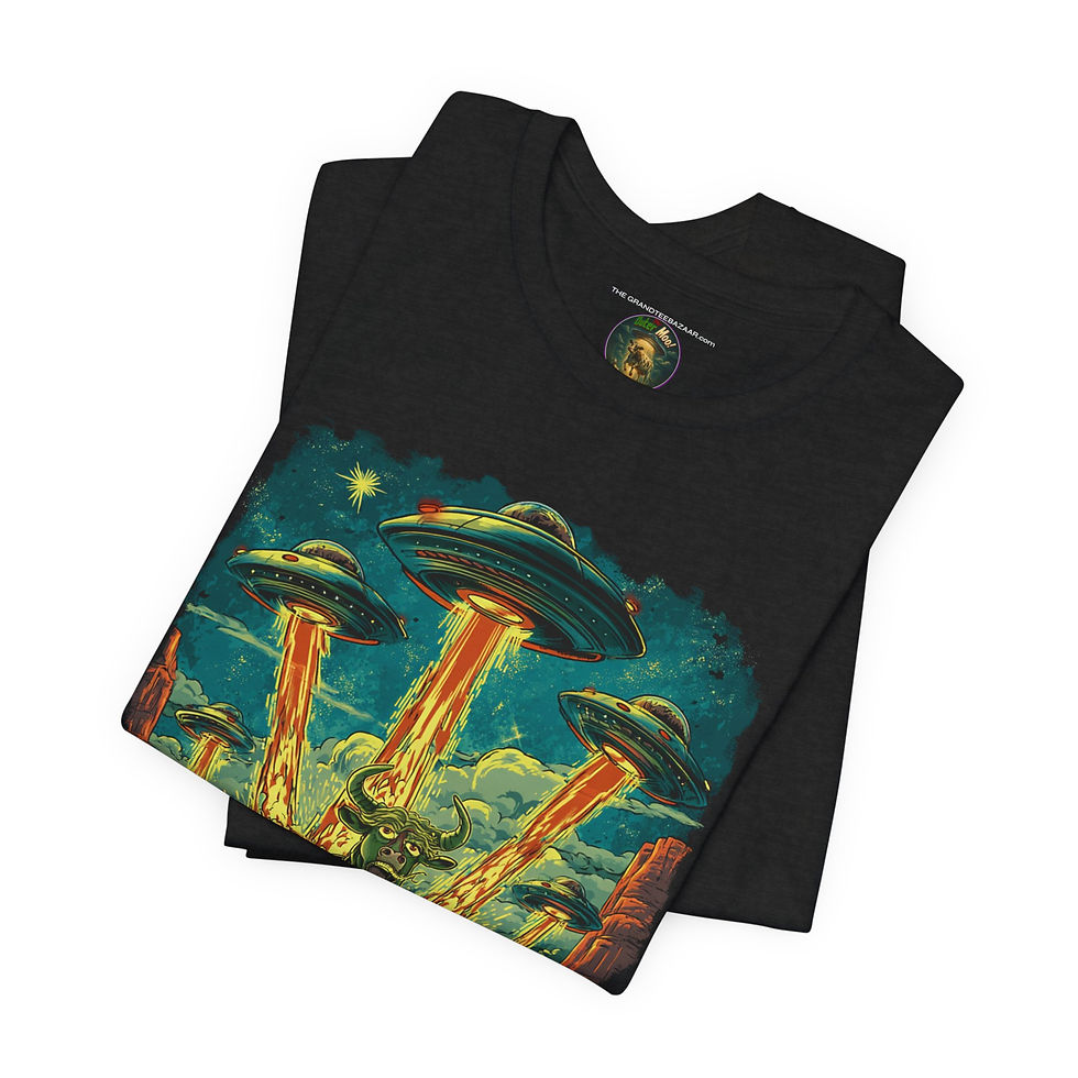Thumbnail: Folded view of Cattle Abduction Ascension Alien Fight Shirt – alien abduction graphic tee.