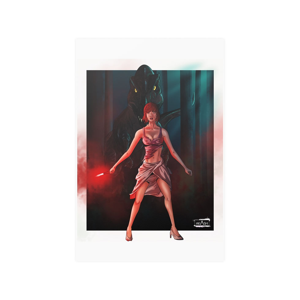 Thumbnail: Women of Jurassic Park Claire Dearing T-Rex Satin Posters (210gsm)