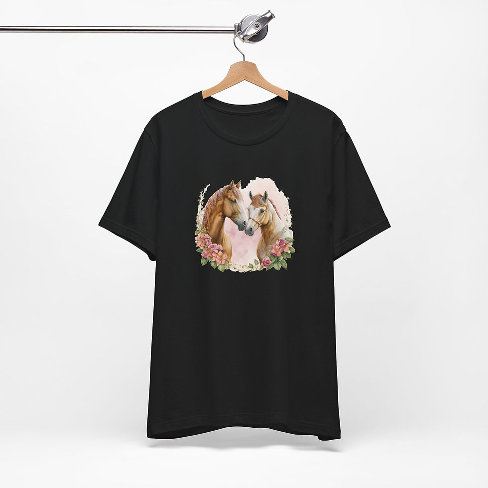Thumbnail: Hanging view of Romantic Horse Pair Horse Lover Shirt – horse lover gift shirt.