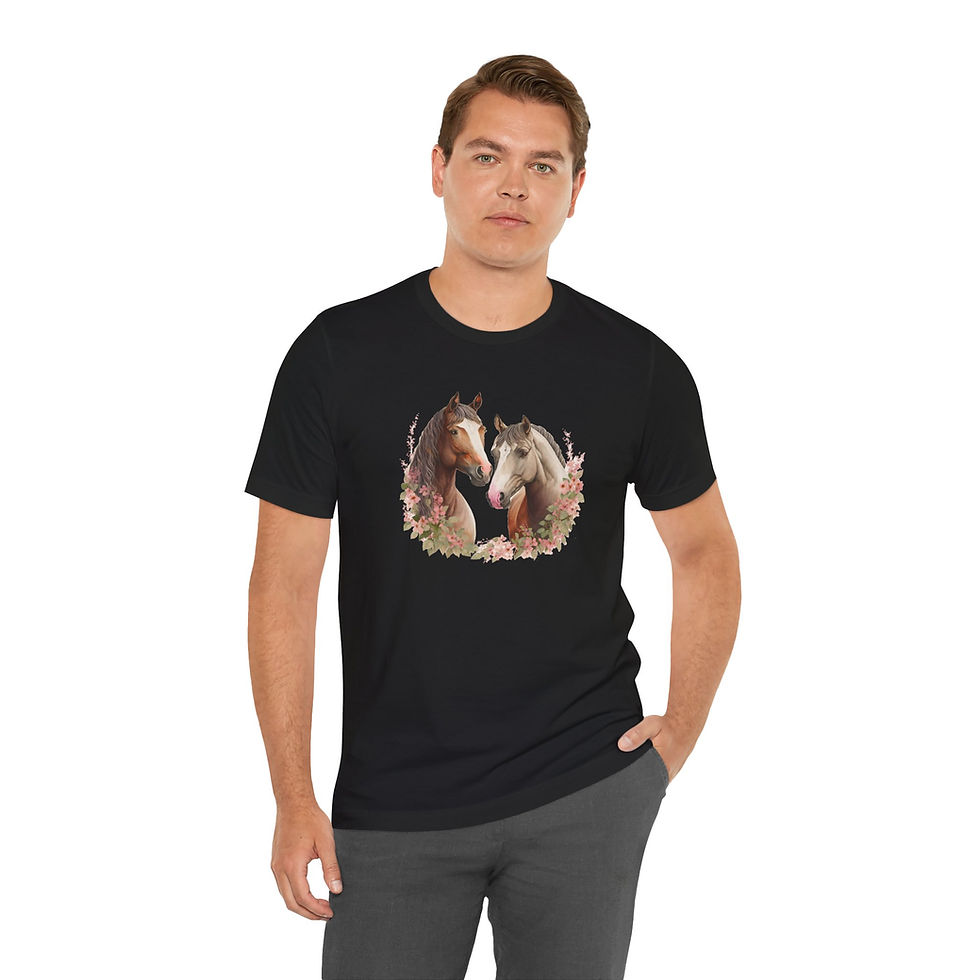 Thumbnail: Model wearing Floral Rose Wreath Horse Lover Shirt – horse lover gift shirt.