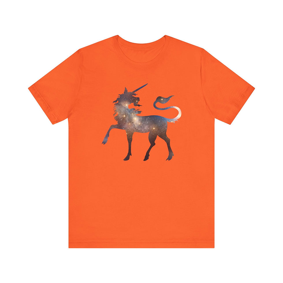 Thumbnail: Starfield unicorn on orange shirt.