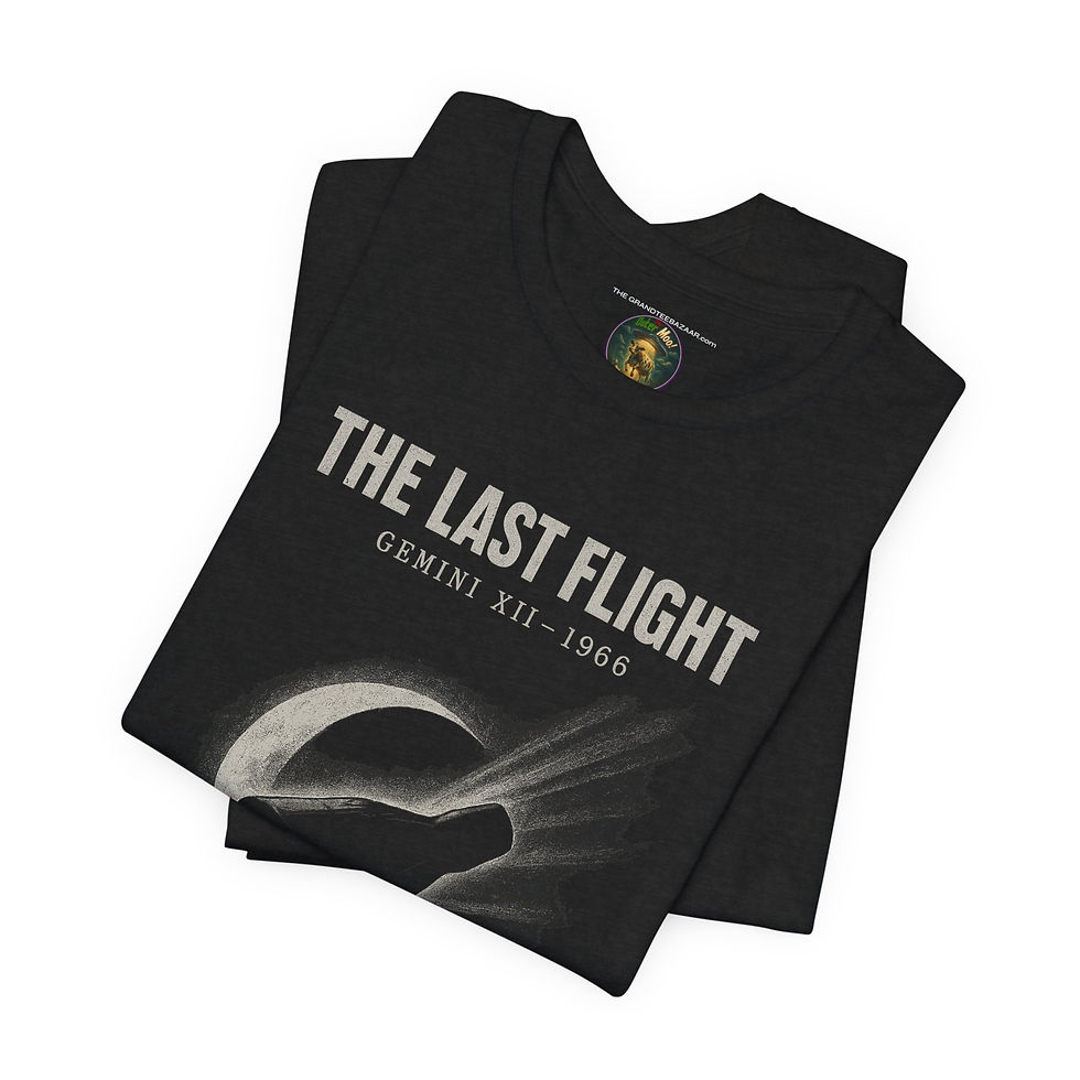 Thumbnail: Flat lay of Gemini XII The Last Flight graphic tee unisex T-shirt by The OuterMoo.