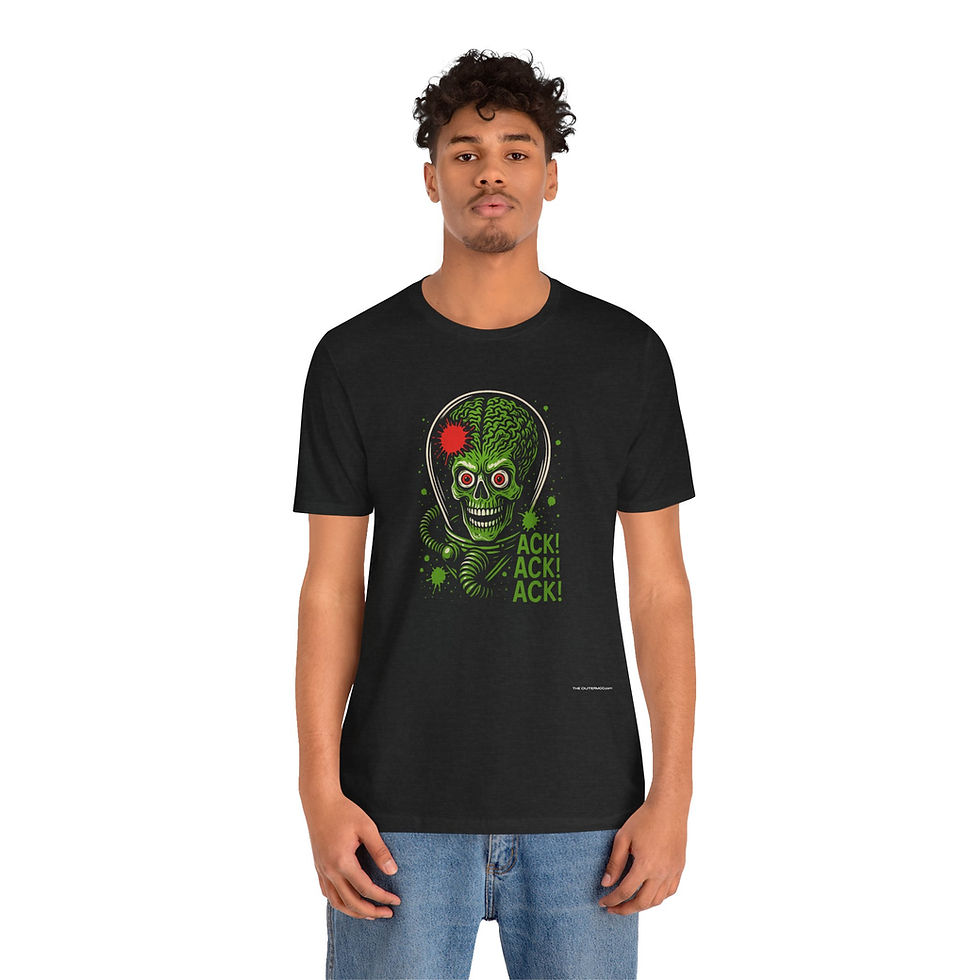 Thumbnail: funny alien t-shirt displayed flat showing sci-fi artwork and cotton texture