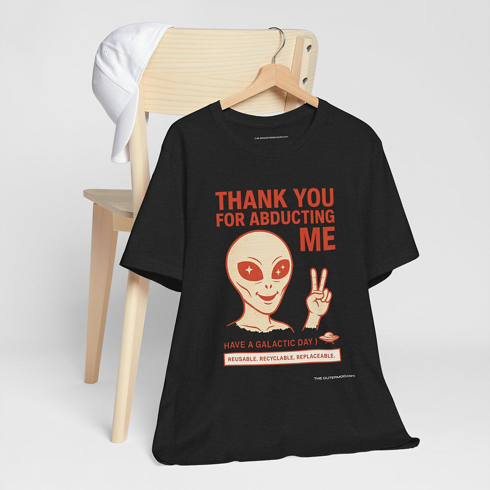 Thumbnail: Hanging view of Thank You for Abducting Me Alien Parody Shirt – UFO Humor Shirt.
