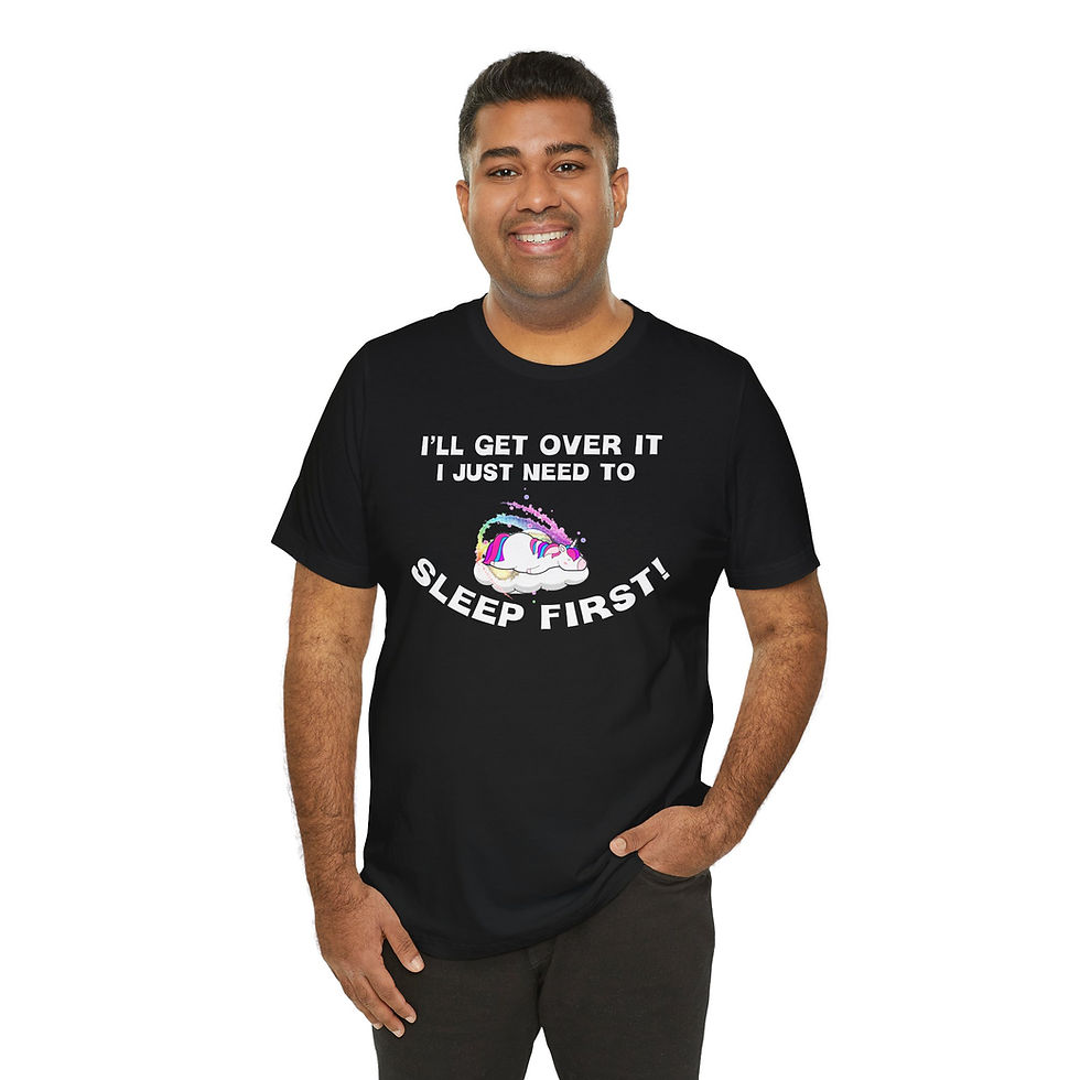 Thumbnail: Model wearing need sleep shirt – relatable humor shirt.