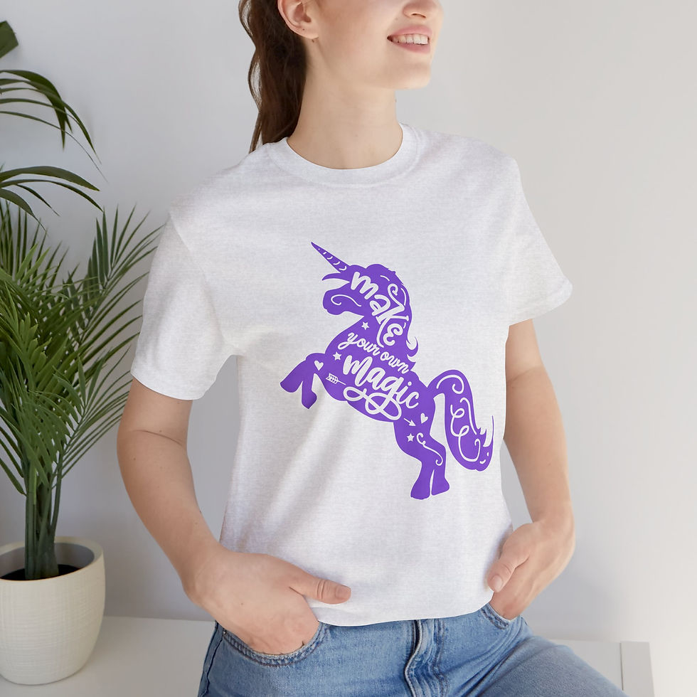 Thumbnail: Model wearing make your own magic shirt.