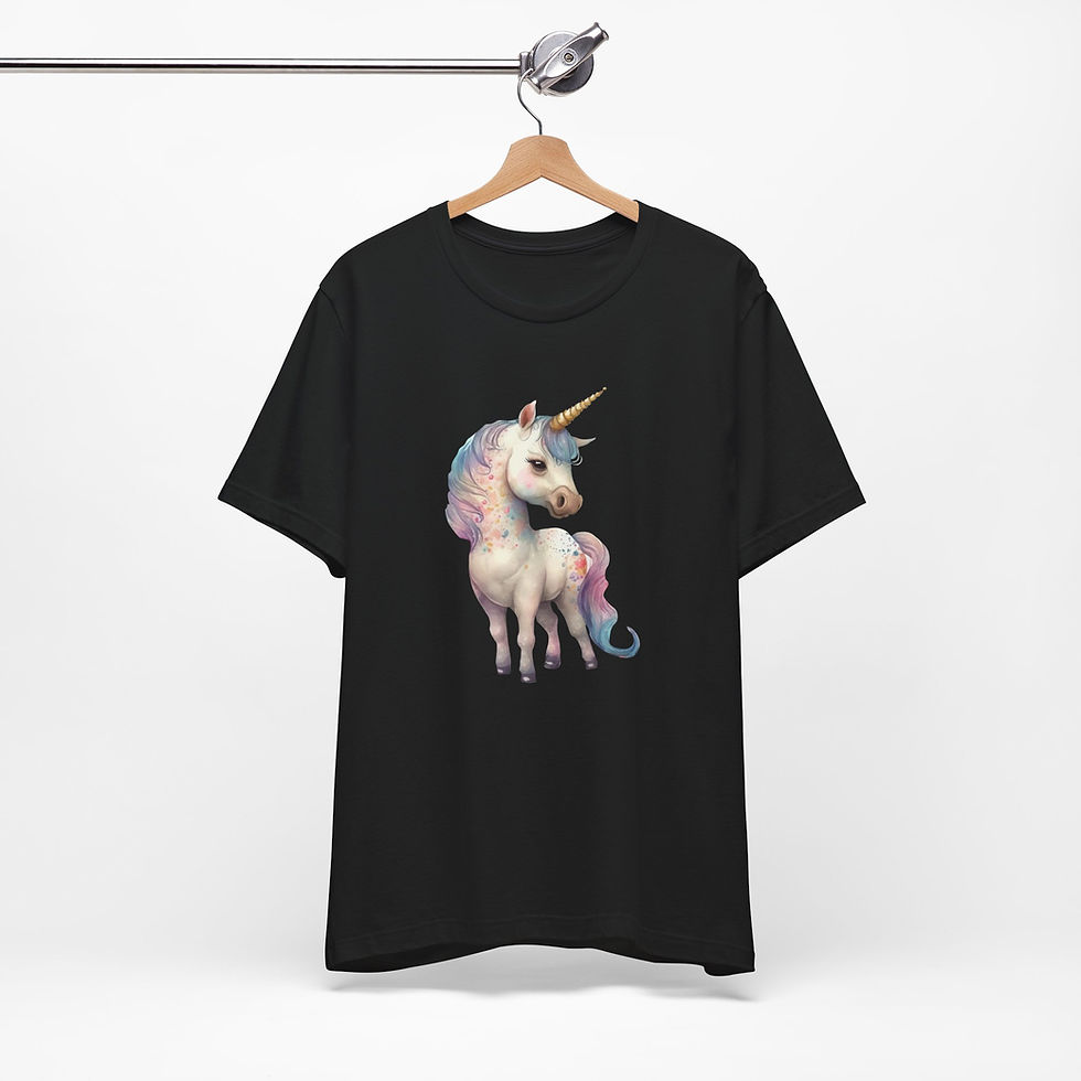 Thumbnail: Hanging view of full body unicorn illustration – pastel unicorn tee.