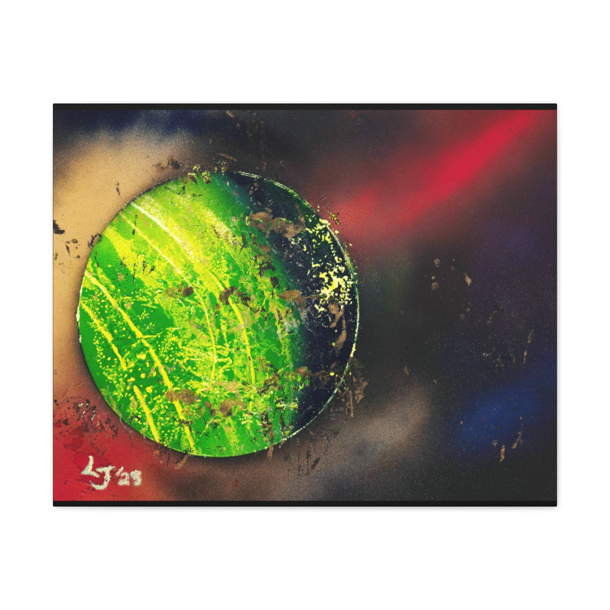 Pink beam blows up yellow green planet Filmstock