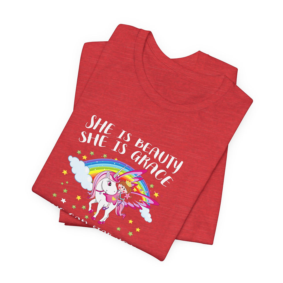 Folded view of funny savage unicorn rainbow graphic shirt.