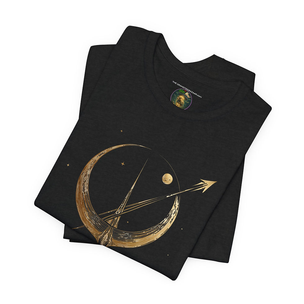 Thumbnail: Flat lay of Celebrating Starship v4 – gold Starship mission patch-style T-shirt.
