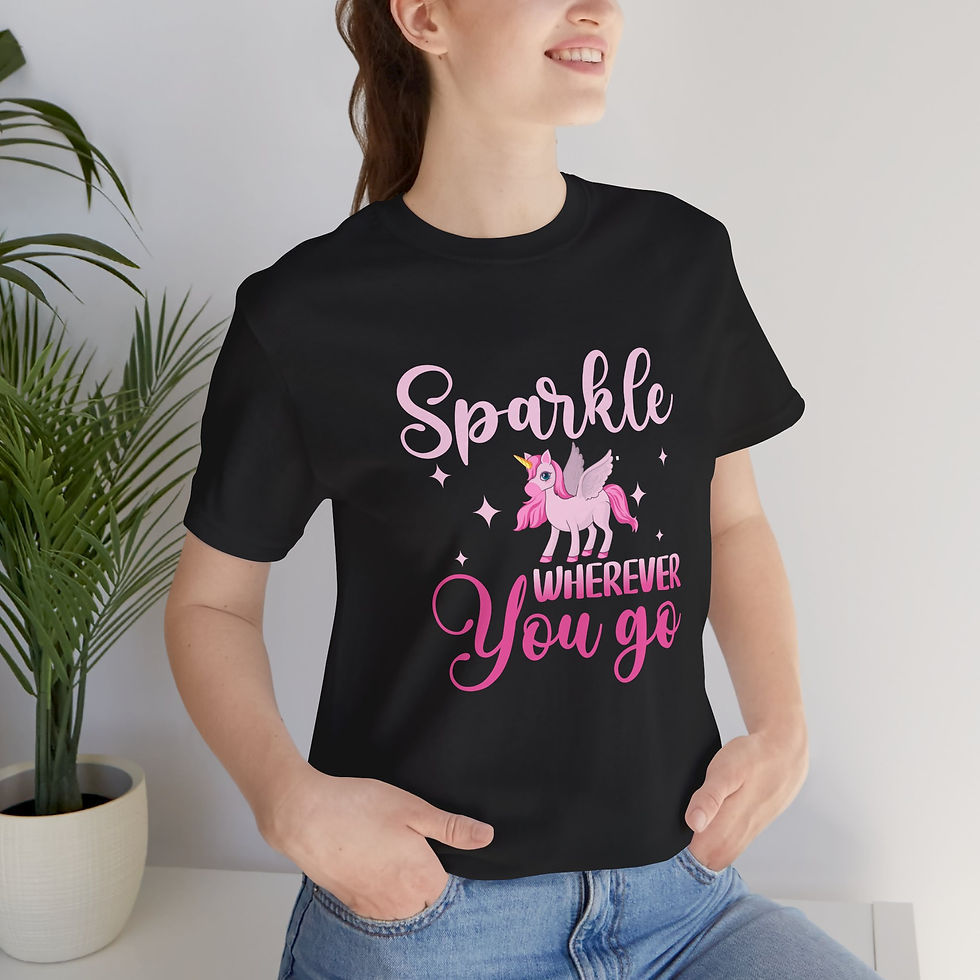 Thumbnail: Model wearing positive unicorn graphic tee – uplifting unicorn shirt.