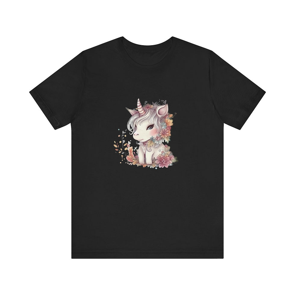 Front view of soft unicorn with floral accents in muted boho tones.