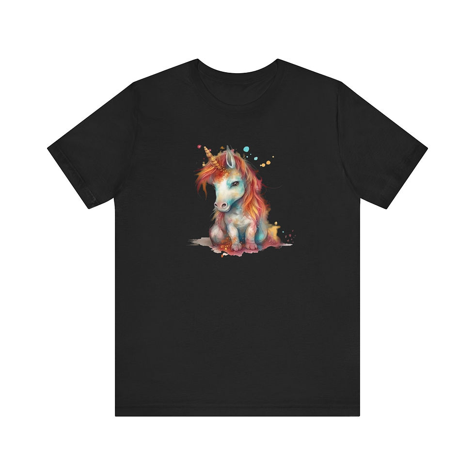 Front view of unicorn with vibrant paint splash colors in boho watercolor style.