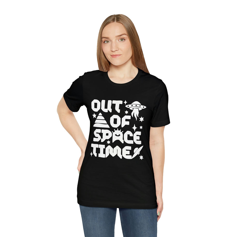 Thumbnail: Abstract Out of Space Time UFO Shirt with pyramid and stylized eye – pyramid and UFO shirt.