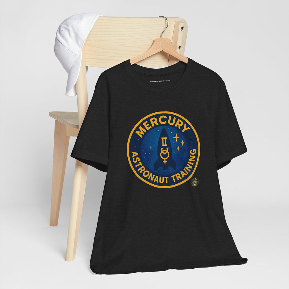 Thumbnail: Front view of Mercury Astronaut Training Patch tee by The OuterMoo – inspired by early NASA astronaut programs.
