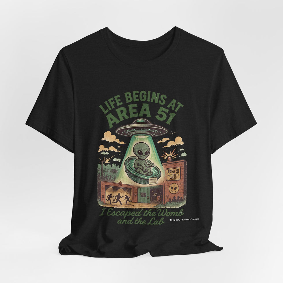Life Begins at Area 51 Alien Shirt front view – Area 51 alien tee.