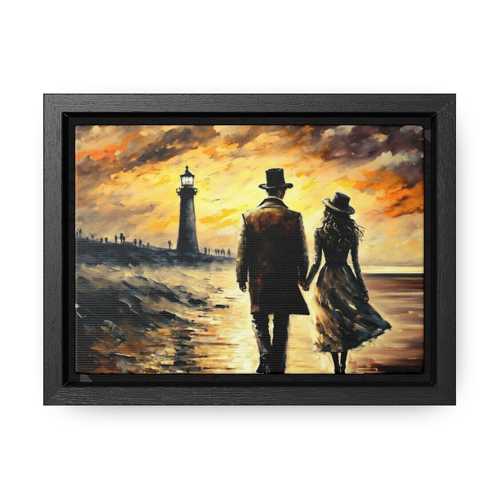 Thumbnail: Sunset Stroll Lighthouse art, Canvas Wall Art, Home Decor, Framed Poster Print