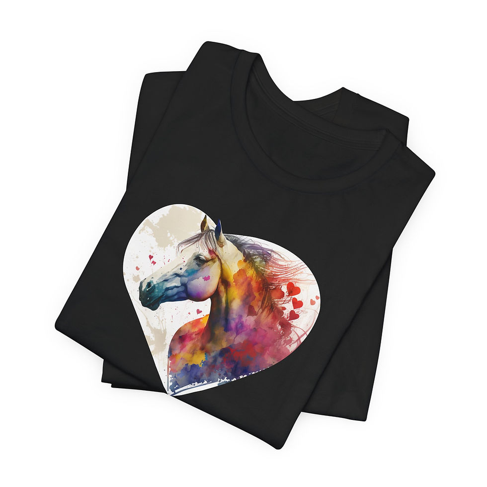 Folded view of watercolor horse heart shirt – horse girl shirt.