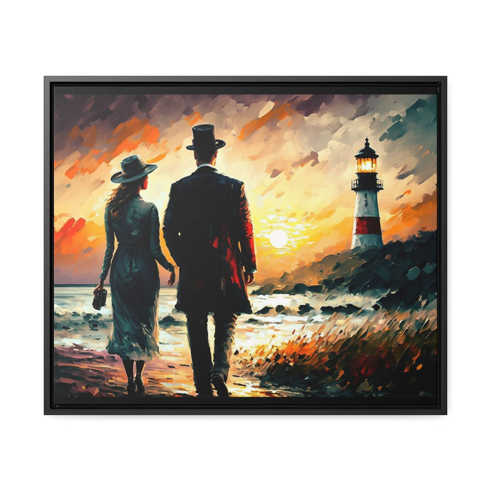 Thumbnail: Sunset Stroll Lighthouse art, Canvas Wall ,Home Decor, Framed Poster Print