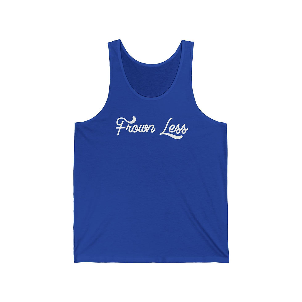 Thumbnail: Frown Less Cursive Unisex Jersey Tank