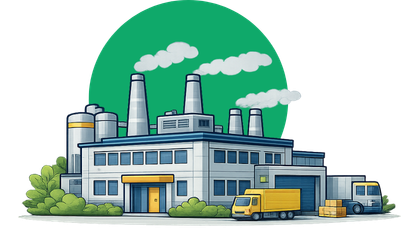 A medium-sized factory with smokestacks