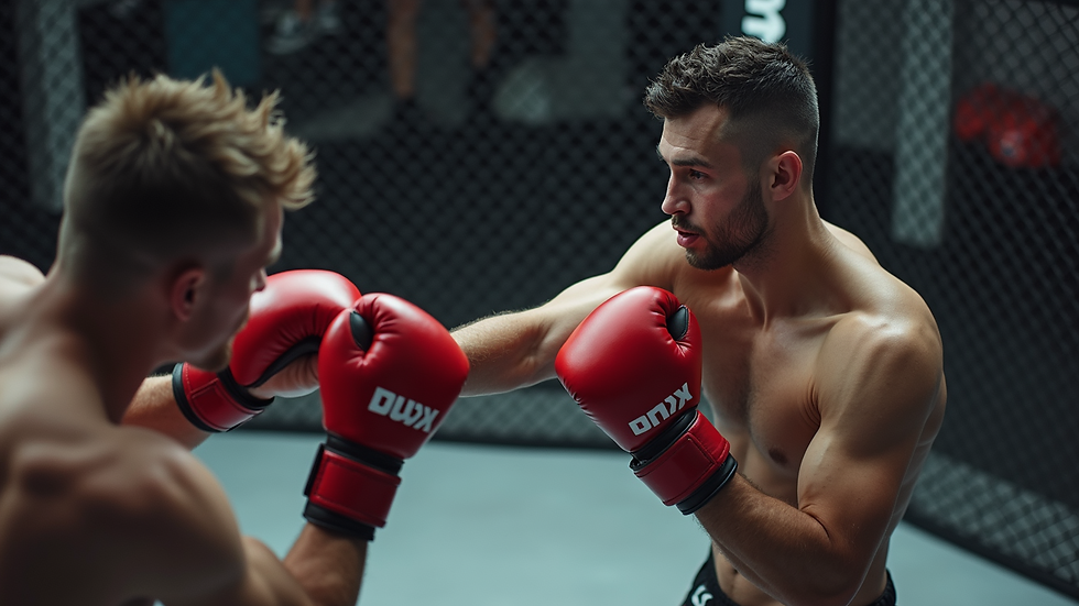 High angle view of a person practicing MMA striking techniques