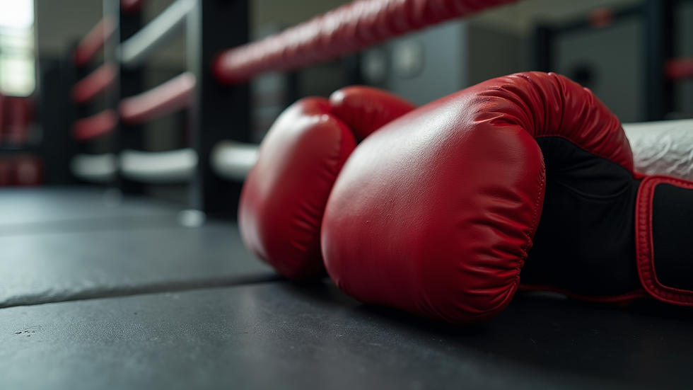 Close-up view of MMA gloves and training equipment