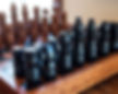 Close up of custom made black chess pieces