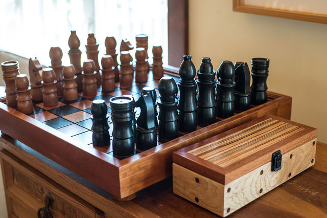 Handmade Chess Board Set Up to Play