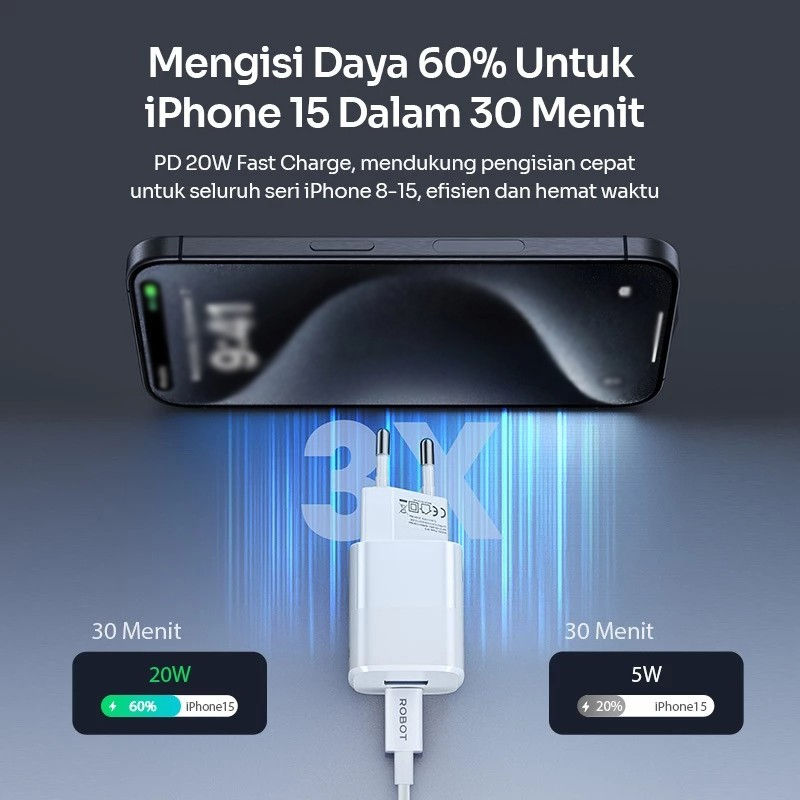 Thumbnail: ROBOT Charger RT-F7 Adapter Dual Port USB-A Type-C 20W 3A PD QC3.0