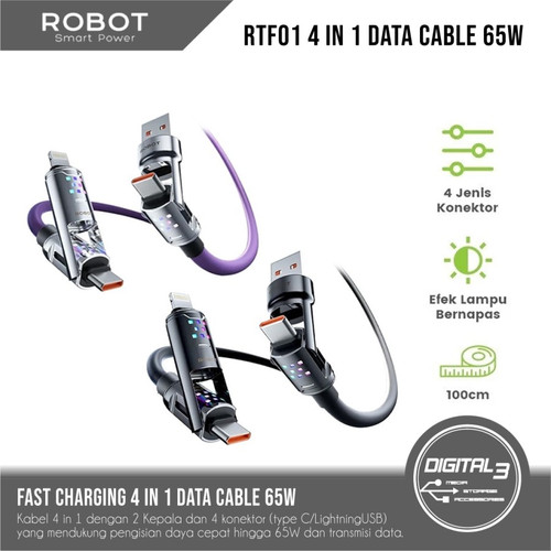 ROBOT RTF01 Cable Data 4 in 1 Kabel Lightning USB Type C Fast Charging ...