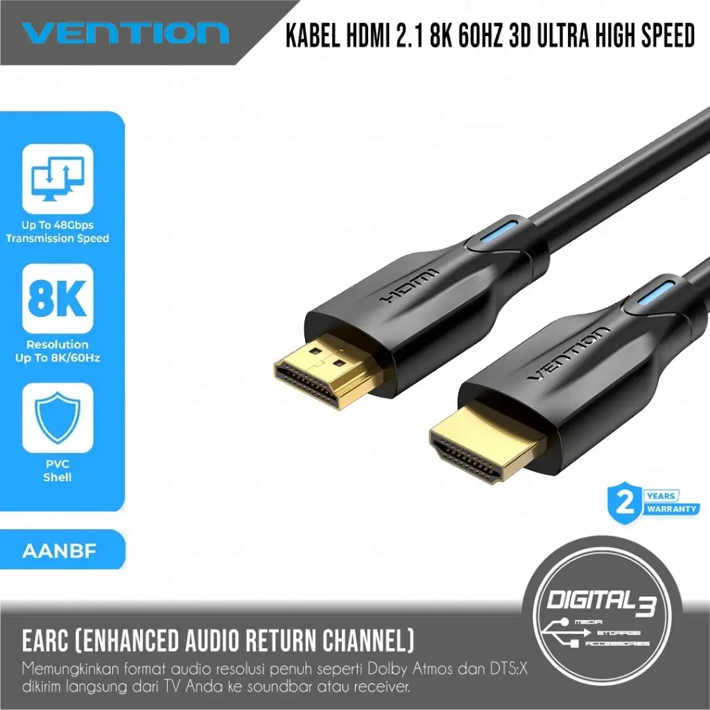 VENTION Kabel HDMI 2.1 8K 60Hz 4K 120Hz Ultra High Speed 48Gbps