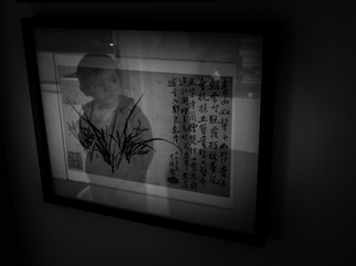 Niccolò riflesso in un quadro con una stampa cinese, luogo da cui è è iniziata questa pandemia.