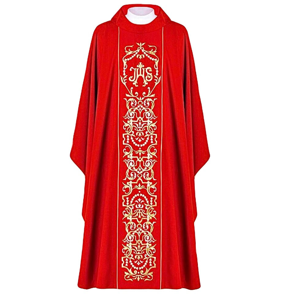 Chasuble in polyester fabric with embroidered gallon - available in 4 liturgical colours