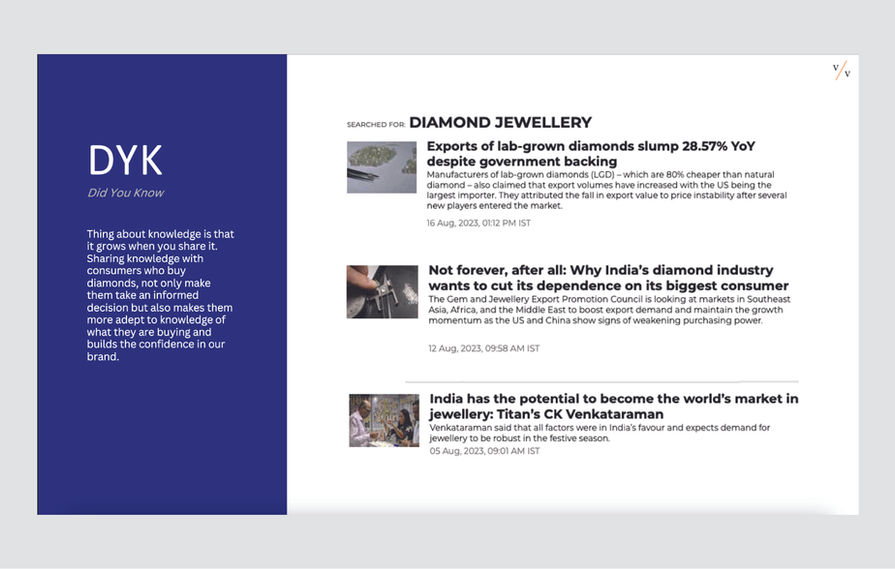 Diamond jewellery DYK industry insight content slide — brand communication design Mumbai | Pavan Java Studio