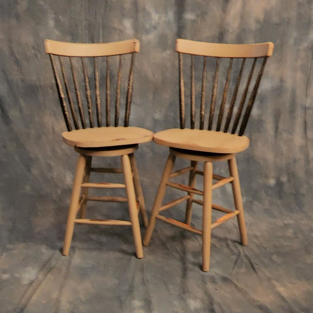 SOLD Two (2) Vintage Rod Back, Swivel Kitchen Stools  (3191)