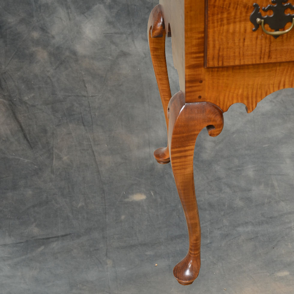 Thumbnail: SOLD Reproduction D.R. Dimes Flat Top Highboy Curly Maple Wood (1591)