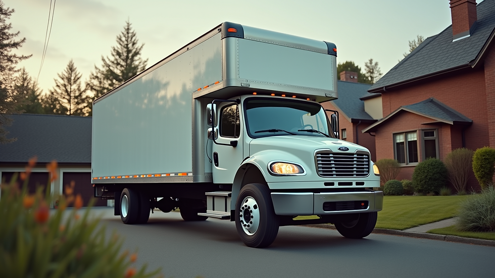 Eye-level view of a moving truck parked in front of a house