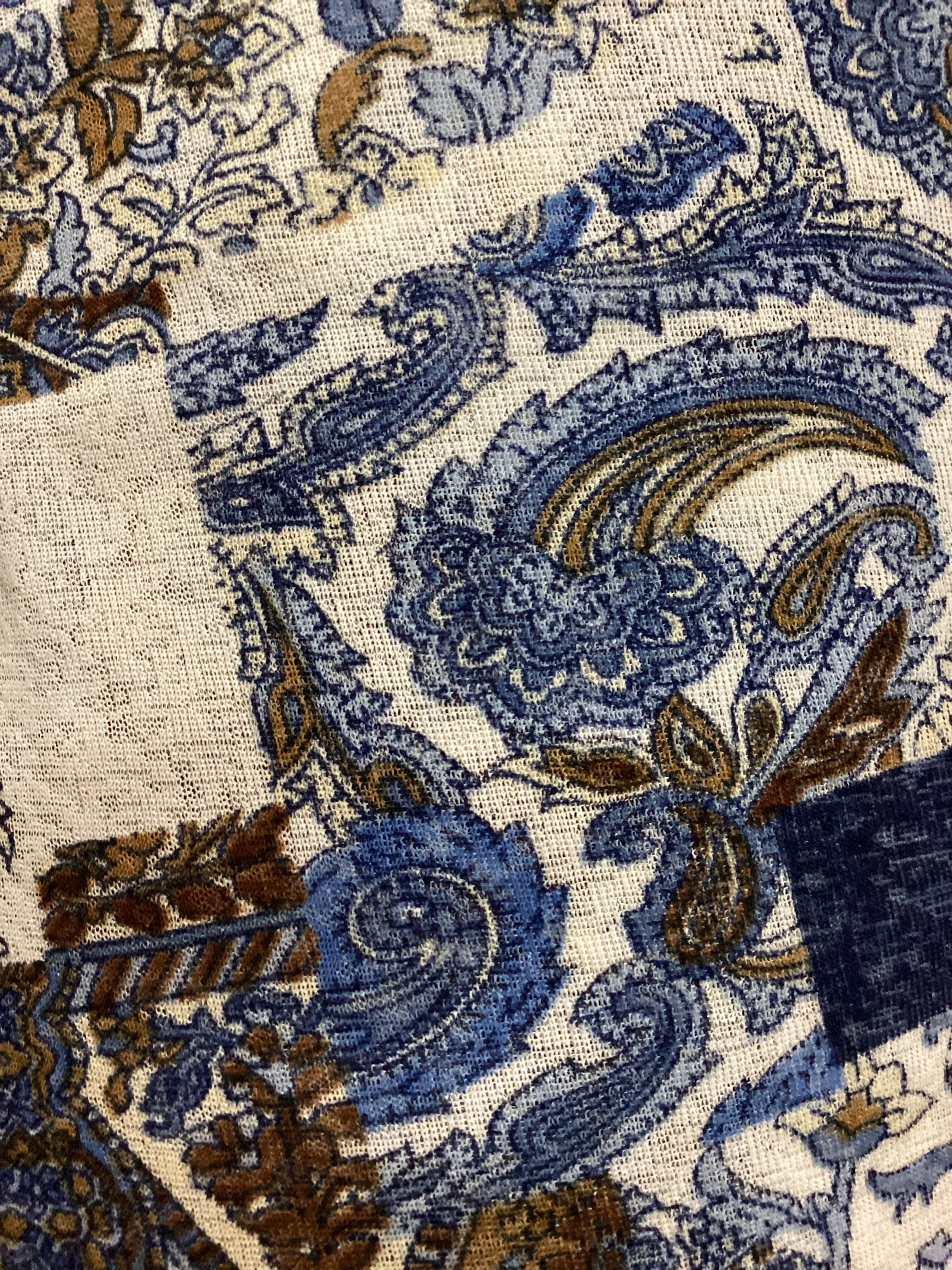 Copy of Edit Polyester White and Navy Striped with Red Embroidered Roses