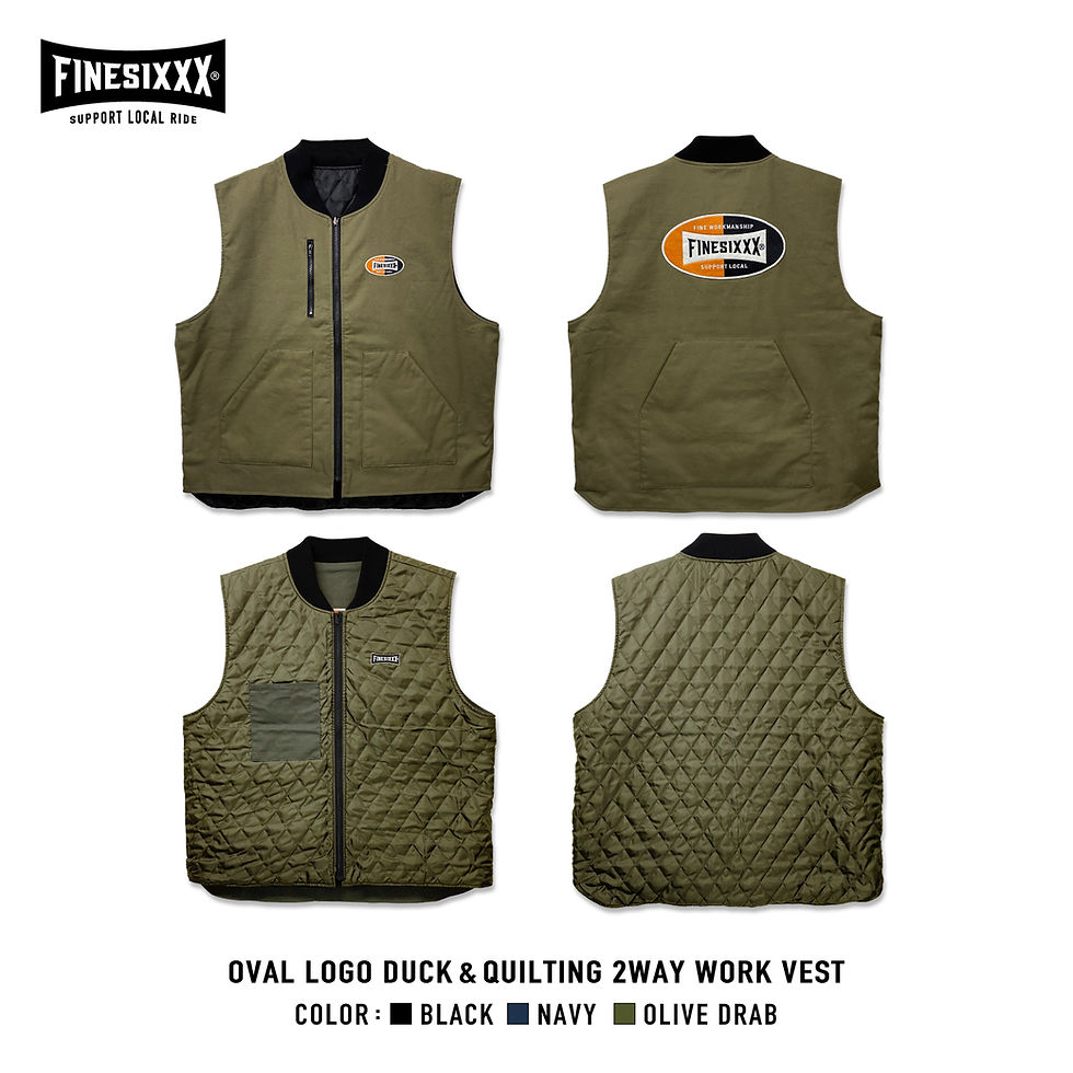 OVAL LOGO DUCK & QUILTING 2WAY WORK VEST - OLIVE DRAB | FINESIXXX