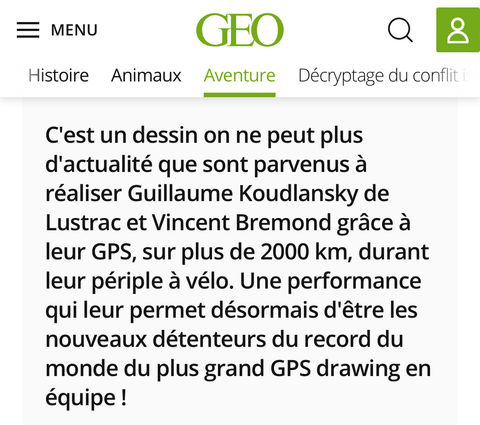 Record du monde de Vincent Brémond du plus grand GPS Drawing en équipe Strava art à vélo Homologation Guinness book