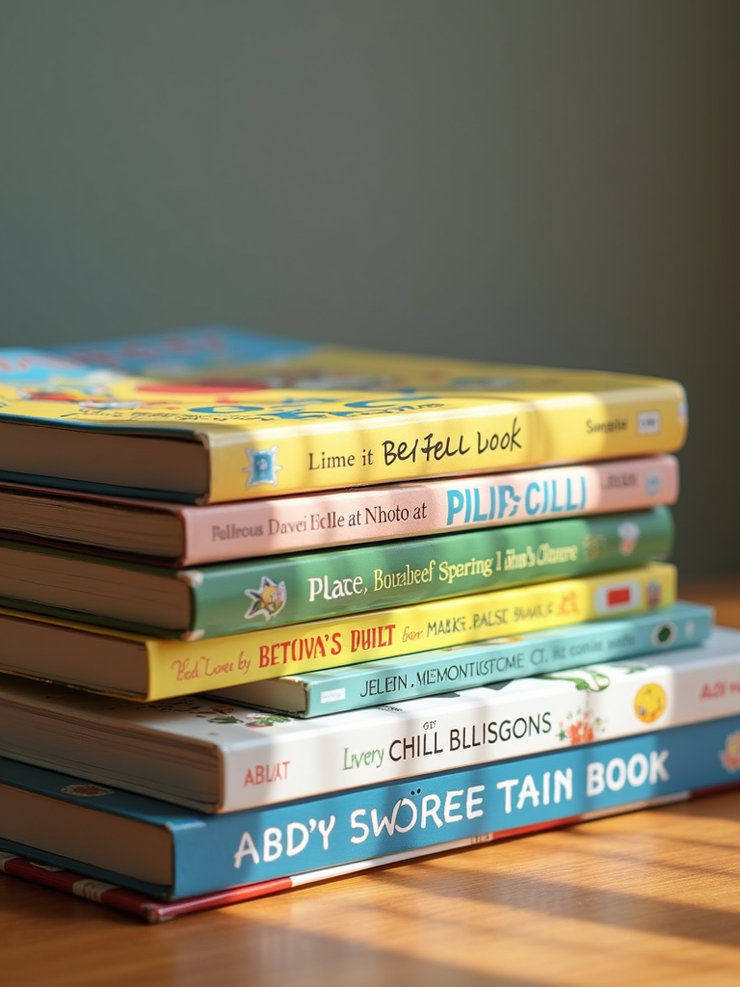 Stack of colorful illustrated children books.