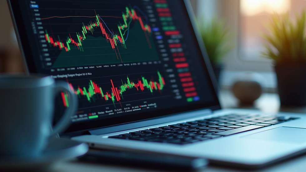 Close-up view of a laptop screen displaying stock charts and financial data